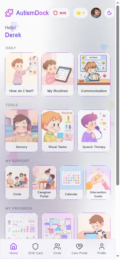 AutismDock app showing daily routines interface